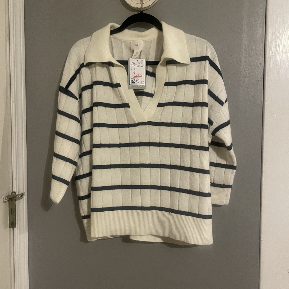 H&M Knit Collared Striped Sweater Women's Size Large NWT